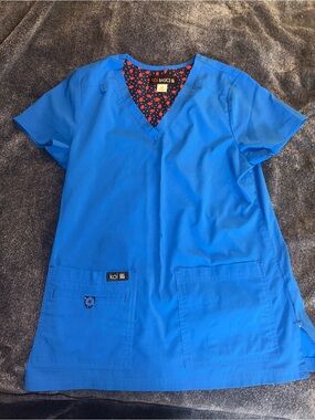 Royal Blue Koi Scrub Top XS